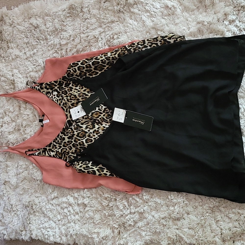 3 Camisoles (pink/ black/ animal print size XL Never worn.